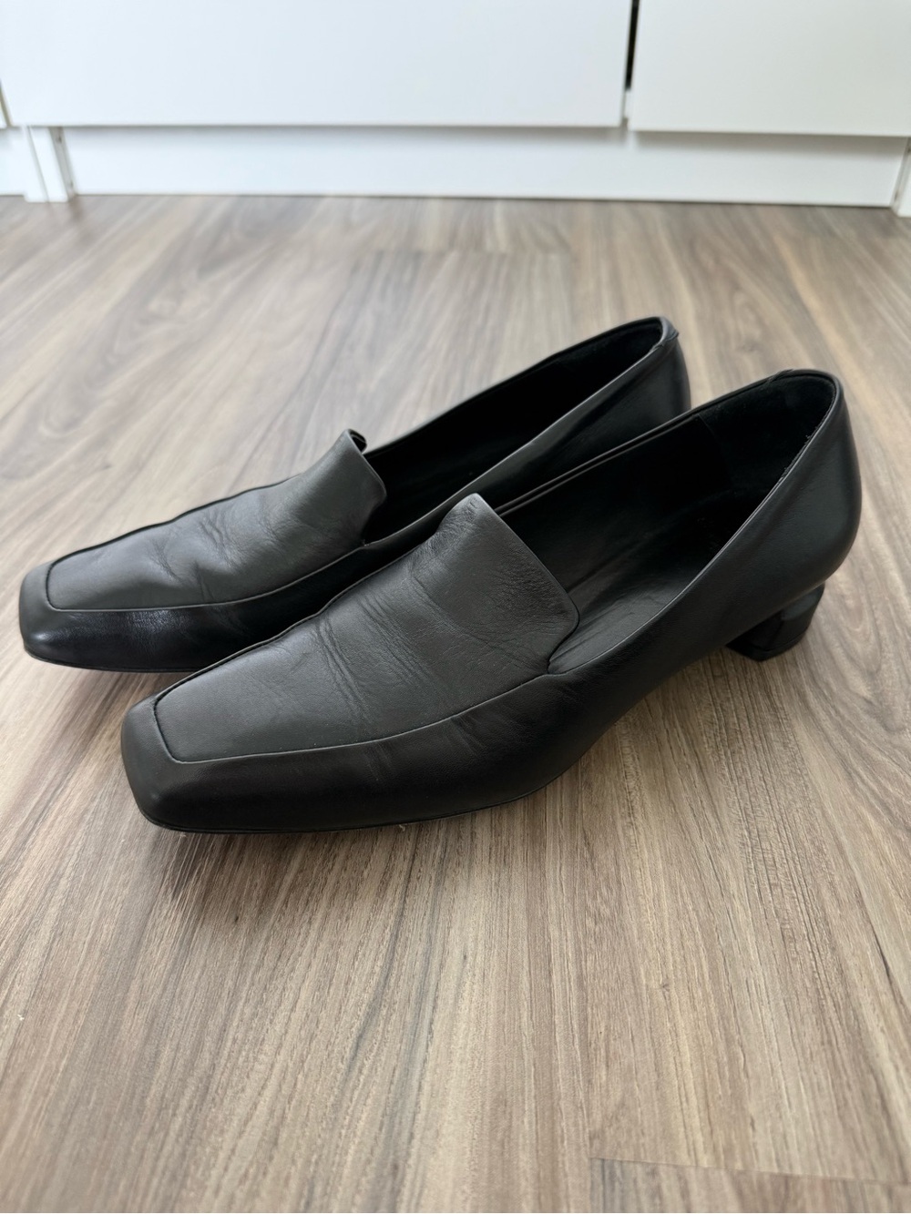 Officine Creative Black Leather Square-Toe Heeled Slip-Ons